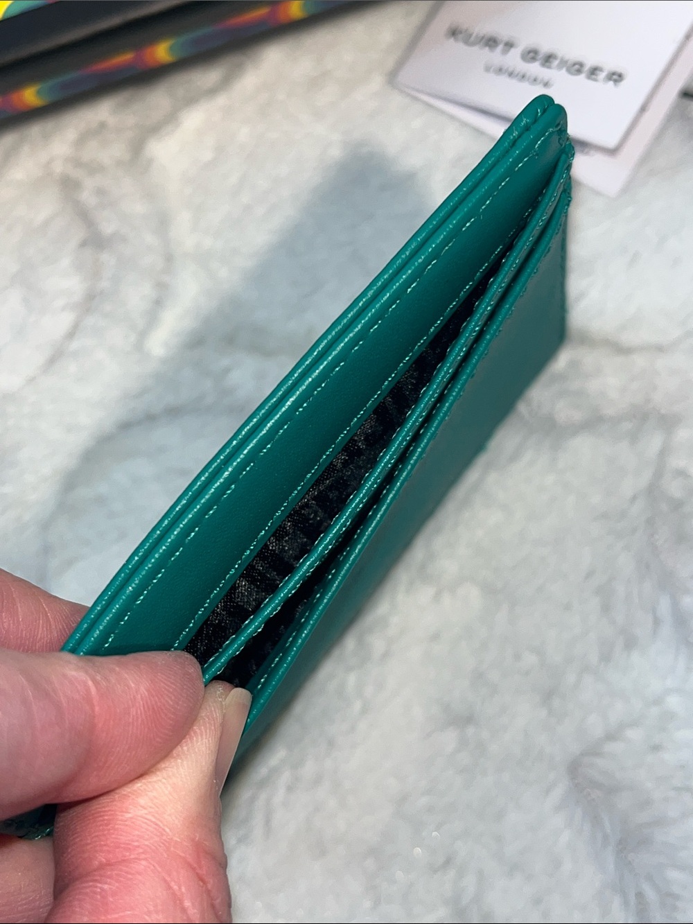 Kurt Geiger NWT! Chelsea Teal Green Leather Card Holder - Picture 5 of 10